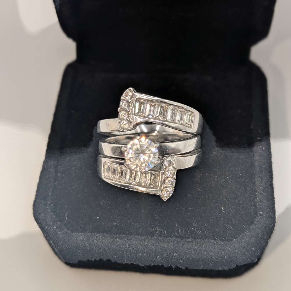 CZ Wedding Ring Set Size 7.5 Stainless Steel Bridal Set Engagement 2 Piece